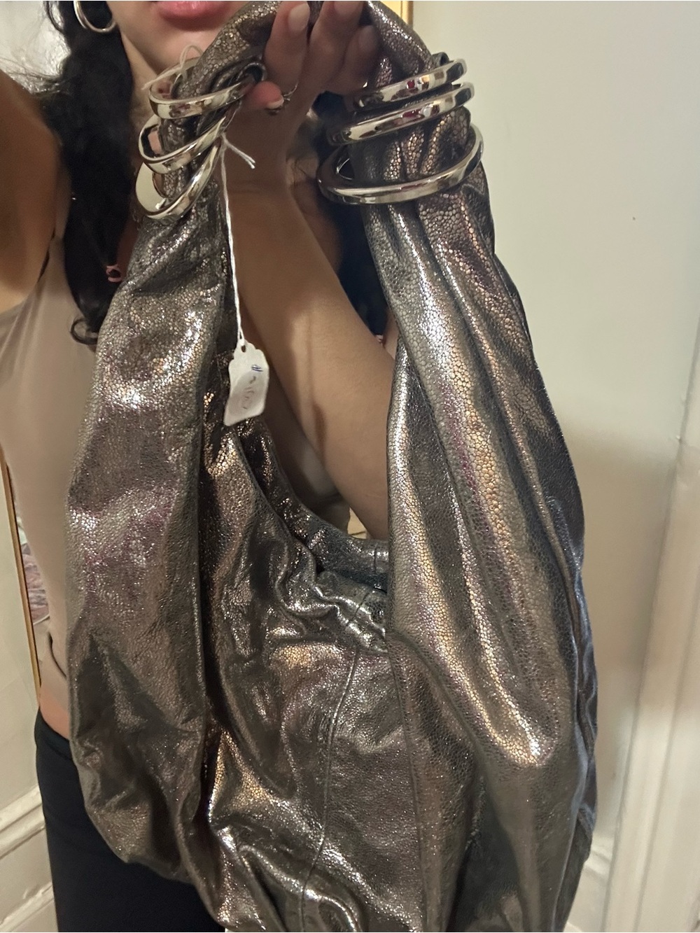 Elie Tahari Metallic Pewter Hobo Bag - Picture 2 of 10